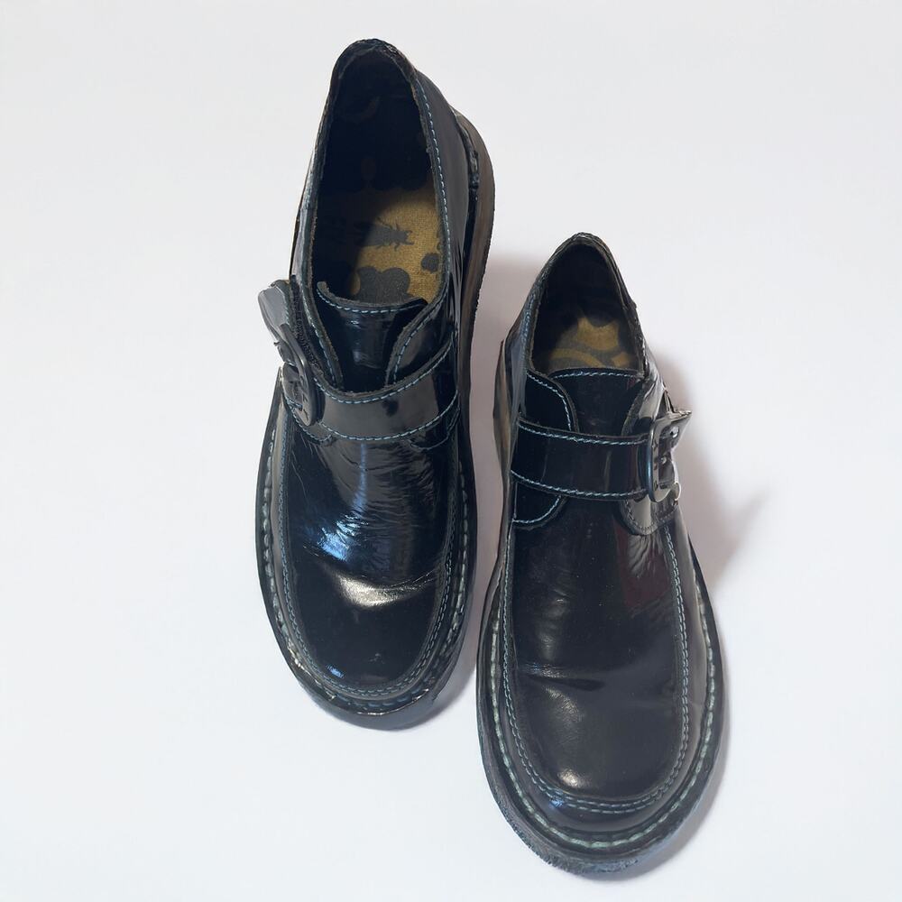 Fly London Black Patent Leather Chunky Loafers, Size 7.5, GUC. SAME DAY SHIPPING